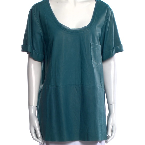 DIANE VON FURSTENBURG Genuine Leather Pocket Tee (Fits Sz 6-8) - Picture 14 of 15